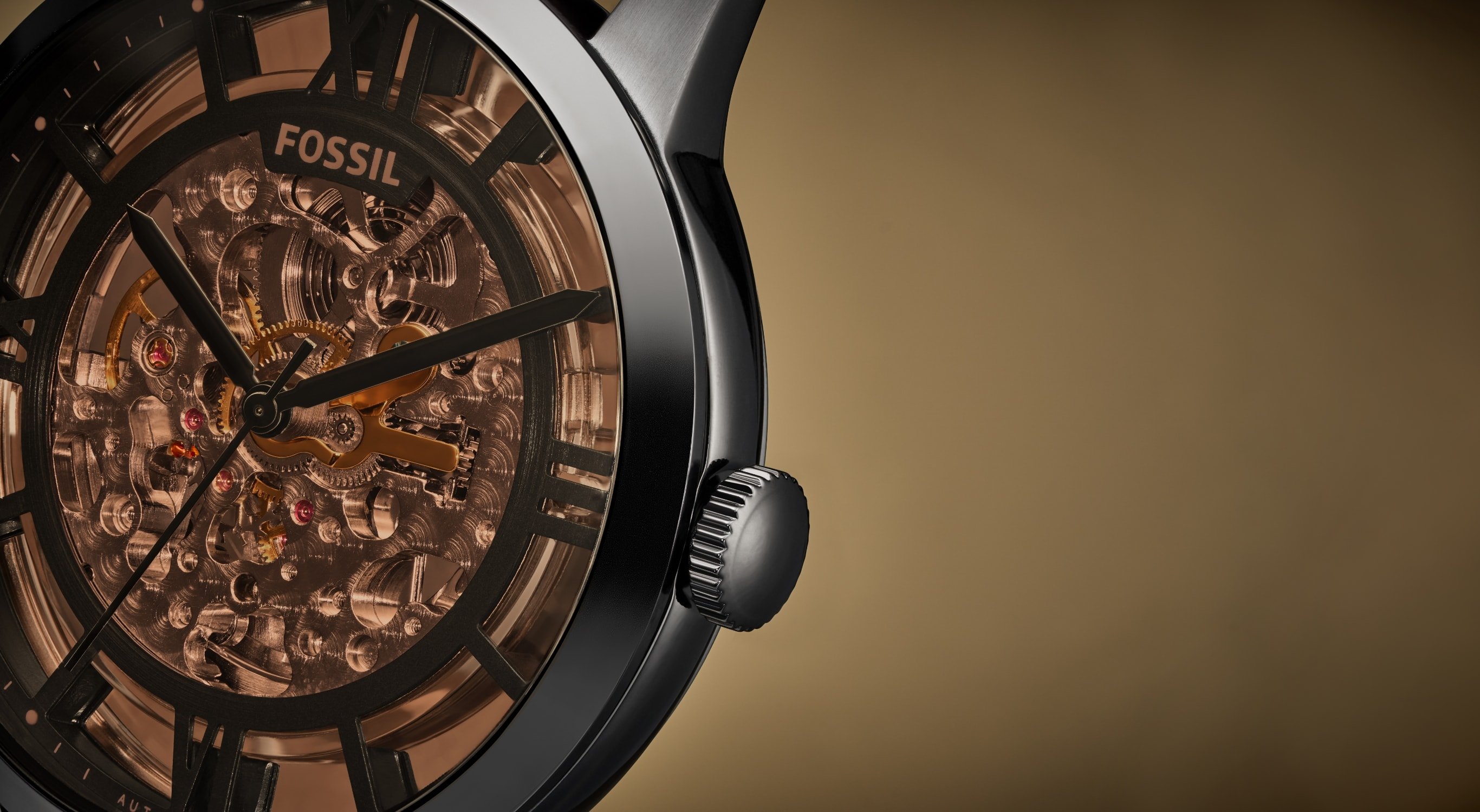 A closeup of the Townsman Automatic watch with white circles indicating what different parts of the watch are.